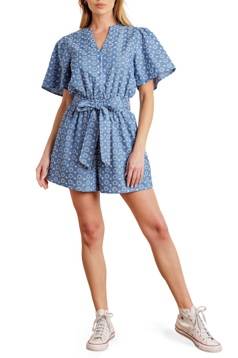 Embroidered Romper, Main, color, LIGHT INDIGO