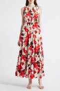 Anne Klein Smocked Bodice Sleeveless Flared Maxi Dress