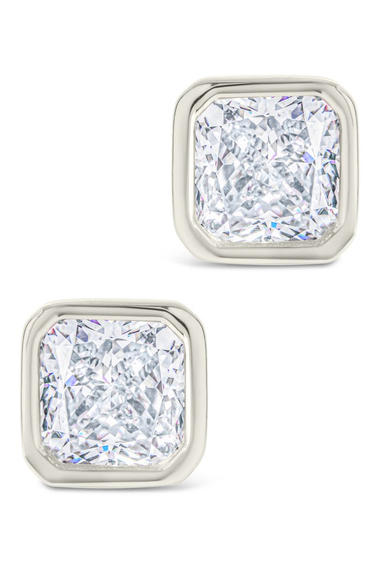 Asscher-Cut Cubic Zirconia Stud Earrings, Alternate, color, SILVER