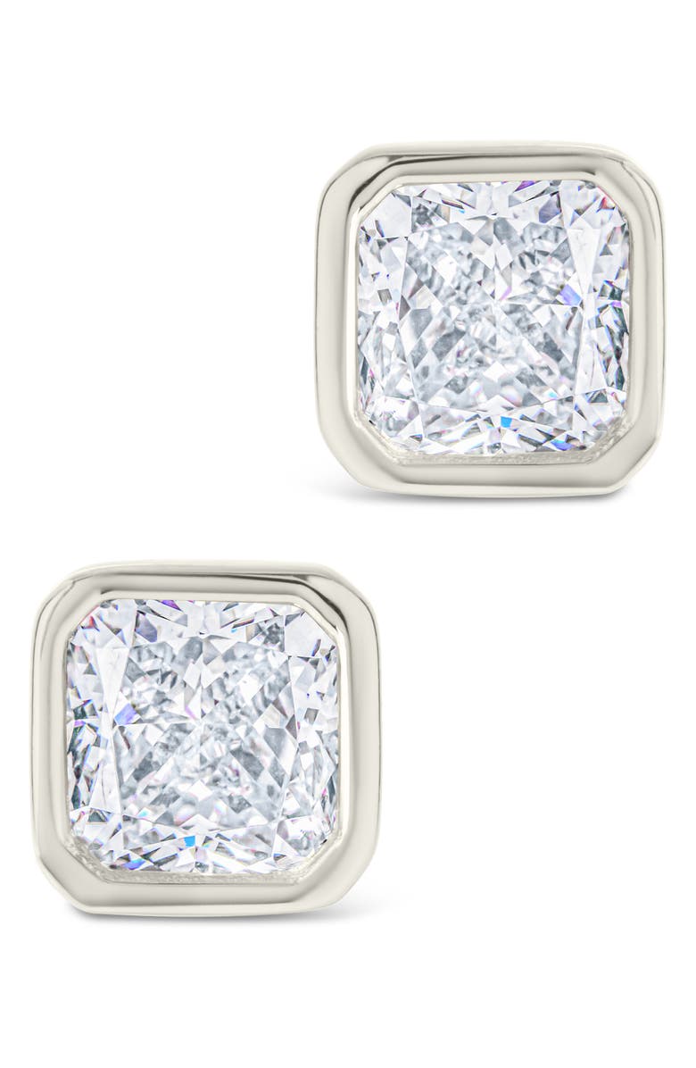 Sterling Forever Asscher-Cut Cubic Zirconia Stud Earrings, Alternate, color, Silver