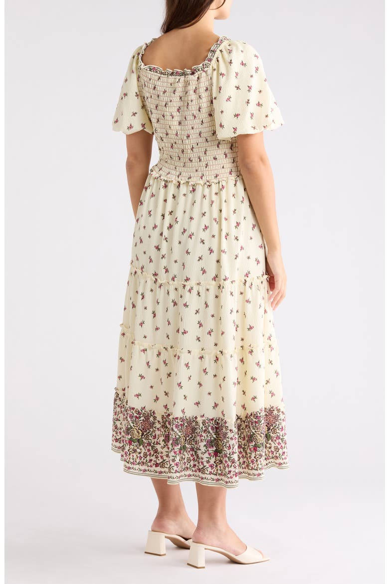 Square Neck Bubble Sleeve Dress, Alternate, color, CREAM/ PINK SCATTERED