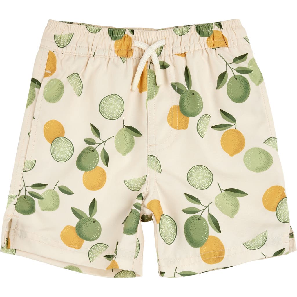 Firsts By Petit Lem Petit Lem Kids' Lemon & Limes Swim Trunks In Beige