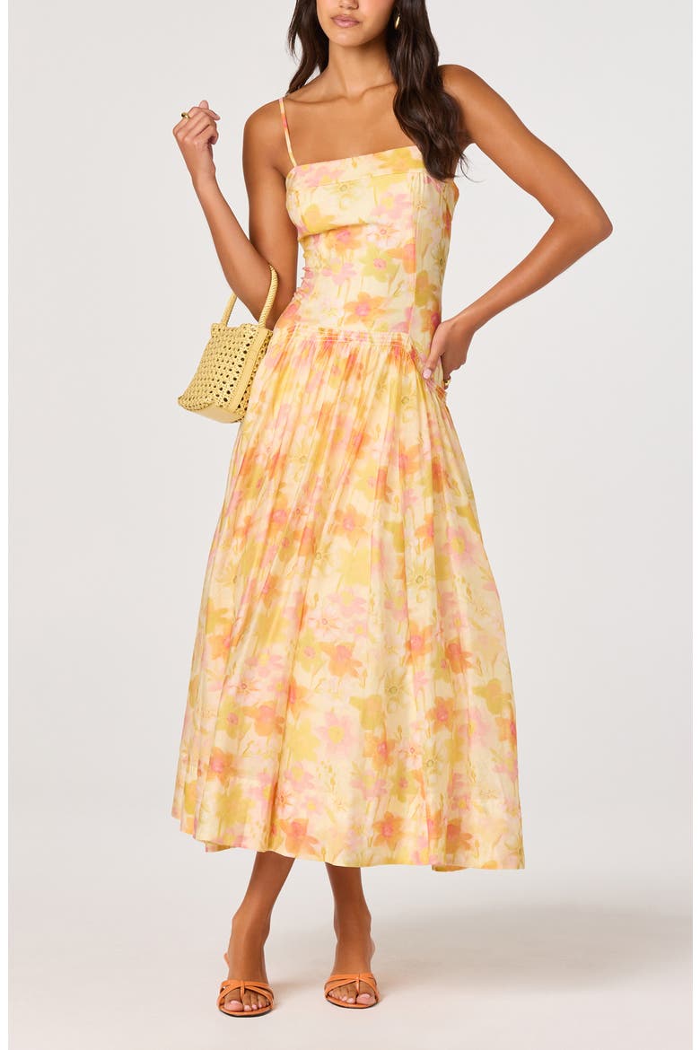 Ovina Floral Chiffon Midi Dress, Alternate, color, YELLOW FLORAL
