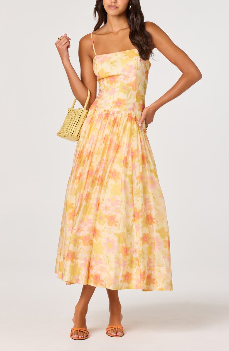 ASTR the Label Ovina Floral Chiffon Midi Dress, Alternate, color, Yellow Floral