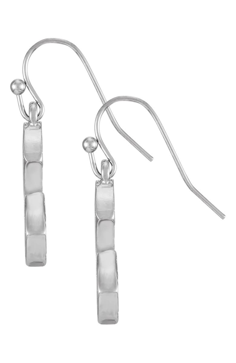 True Religion Logo Cross Drop Earrings, Alternate, color, Silvertone