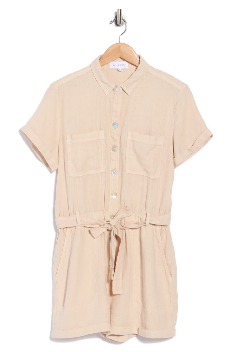 Short Sleeve Linen Romper, Main, color, LINEN SAND
