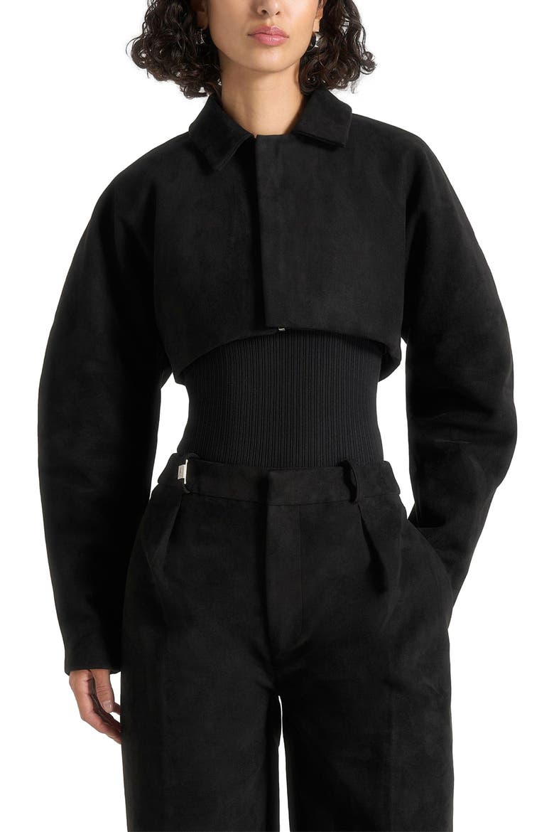 Elya Suede Super Cropped Jacket, Alternate, color, Black