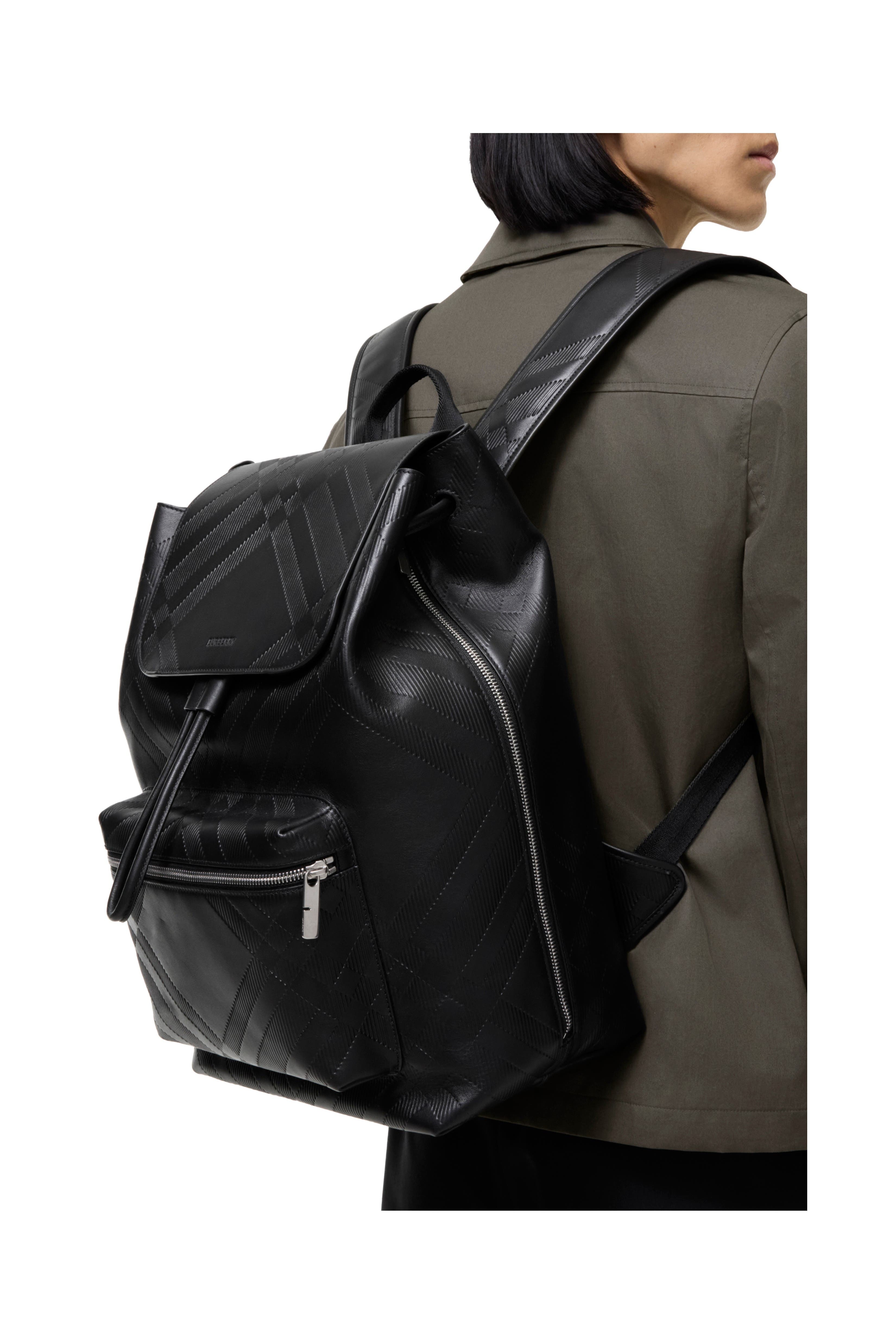 Burberry Embossed Check Backpack, Alternate, color, Black