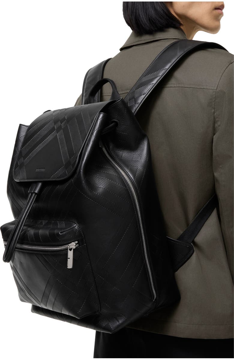 Burberry Embossed Check Backpack, Alternate, color, Black