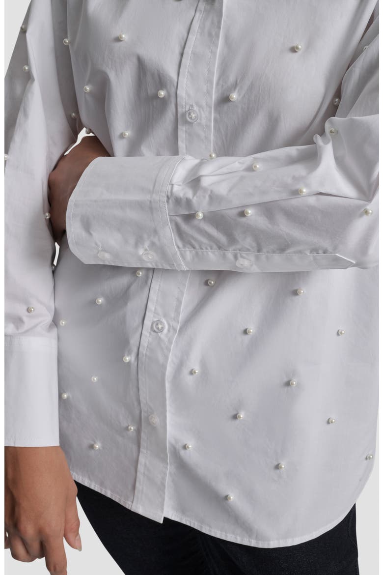 Faux Pearl Embellished Button-Up Shirt, Alternate, color, WHITE