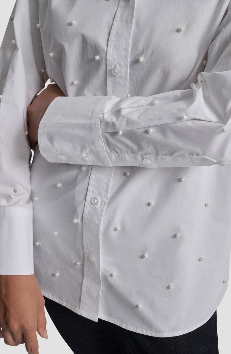 DKNY Jeans Faux Pearl Embellished Button-Up Shirt, Alternate, color, White