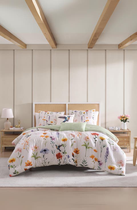 Fresh Cut Flowers 200 Thread Count Cotton Sateen 5-Piece Reversible Comforter Set
