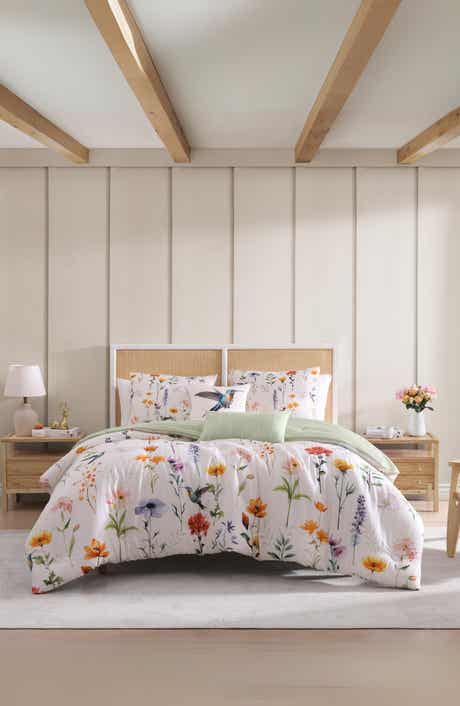 Bebejan Fresh Cut Flowers 200 Thread Count Cotton Sateen 5-Piece Reversible Comforter Set