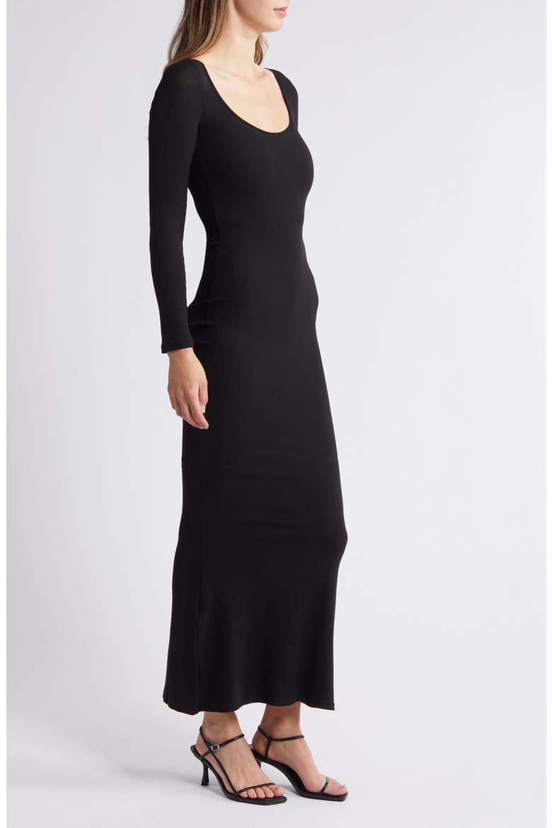 Money Long Sleeve Sculpting Knit Maxi Dress, Alternate, color, BLACK