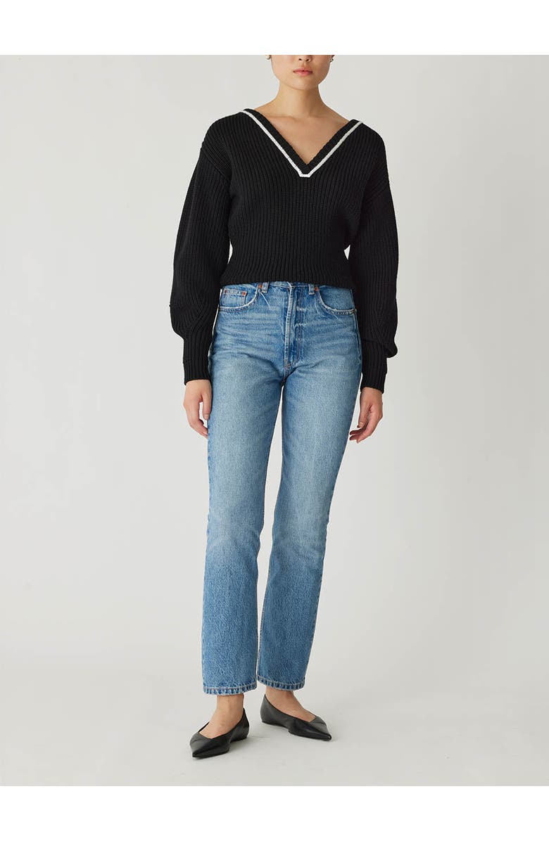 Rebecca Taylor Novlety Wool Victorian Slv V Neck, Main, color, Black