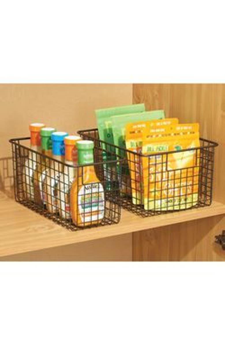 mDesign Metal Wire Food Organizer Basket with Built-In Handles, 12 x 9 x 6 - 8 Pack, Alternate, color, Bronze
