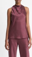 Vince Cowl Neck Hammered Satin Sleeveless Top