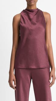 Vince Cowl Neck Hammered Satin Sleeveless Top