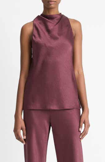 Vince Cowl Neck Hammered Satin Sleeveless Top