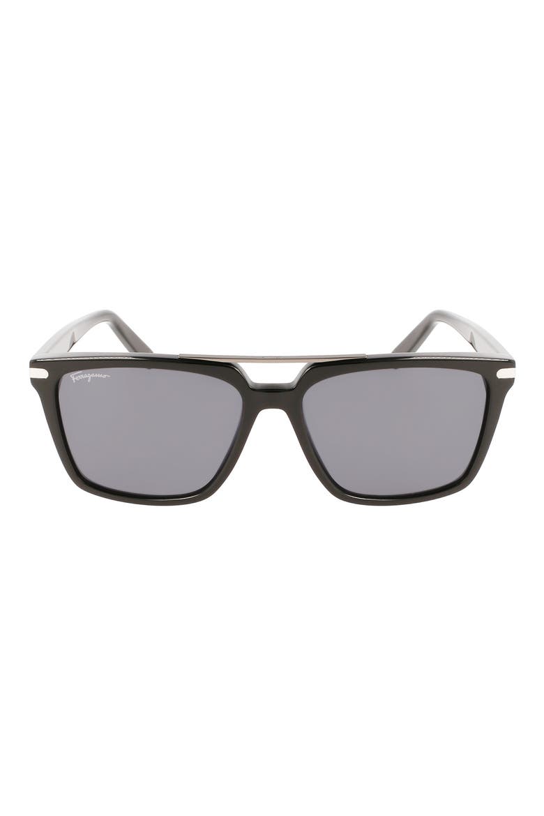 57mm Rectangular Sunglasses, Main, color, BLACK
