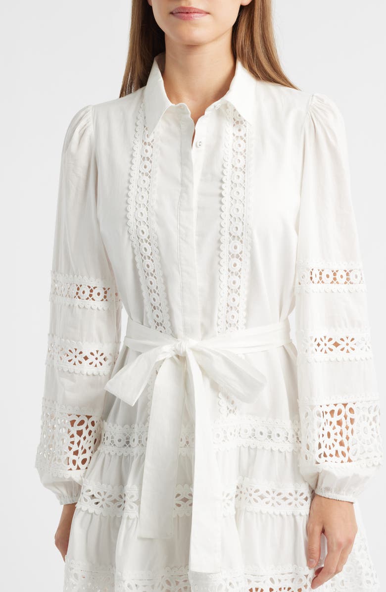 LAYERED WITH LOVE Aubrey Lace Trim Tie Waist Long Sleeve Minidress, Alternate, color, 