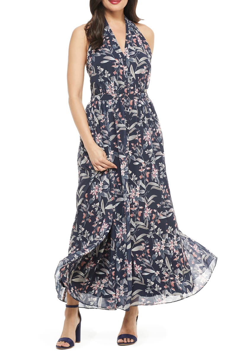 Gal Meets Glam Collection Floral Halter Neck Maxi Dress, Alternate, color, 