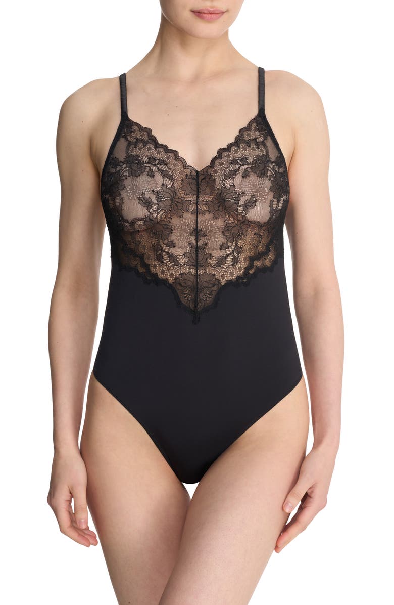 Natori Chantilly Lace Trim Satin Teddy, Main, color,