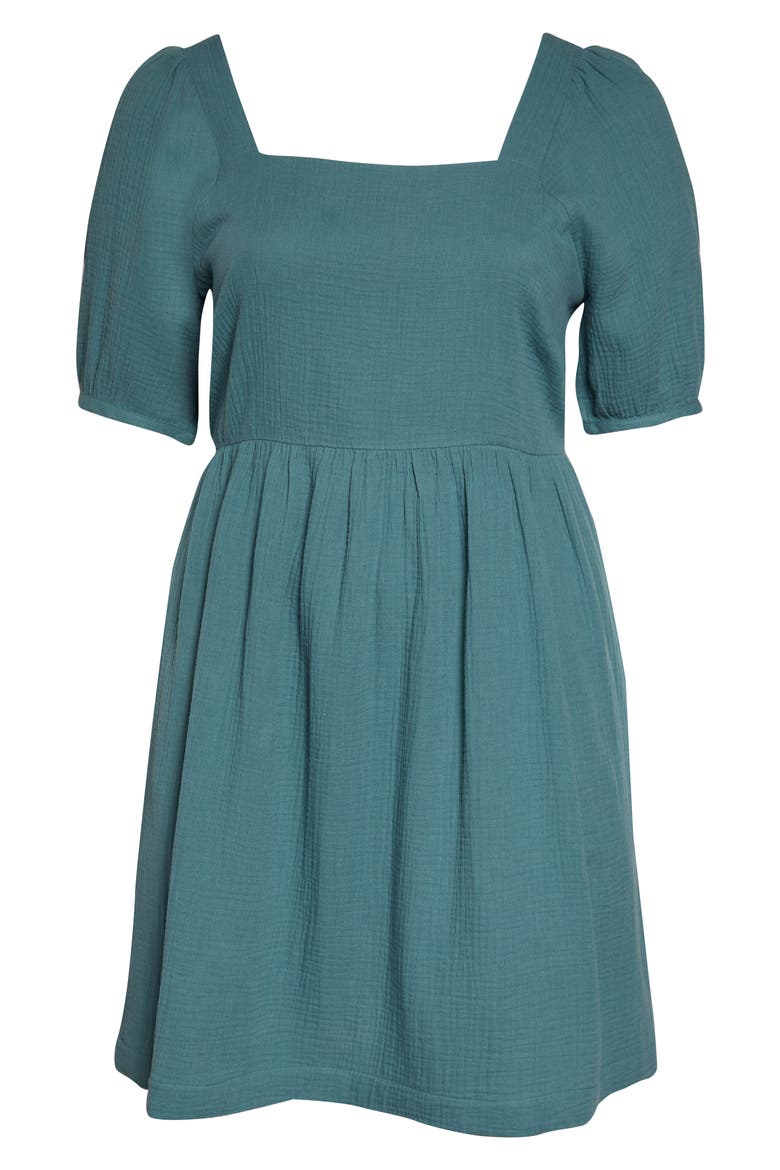 Lightspun Square Neck Puff Sleeve Dress, Alternate, color, FADED SHALE