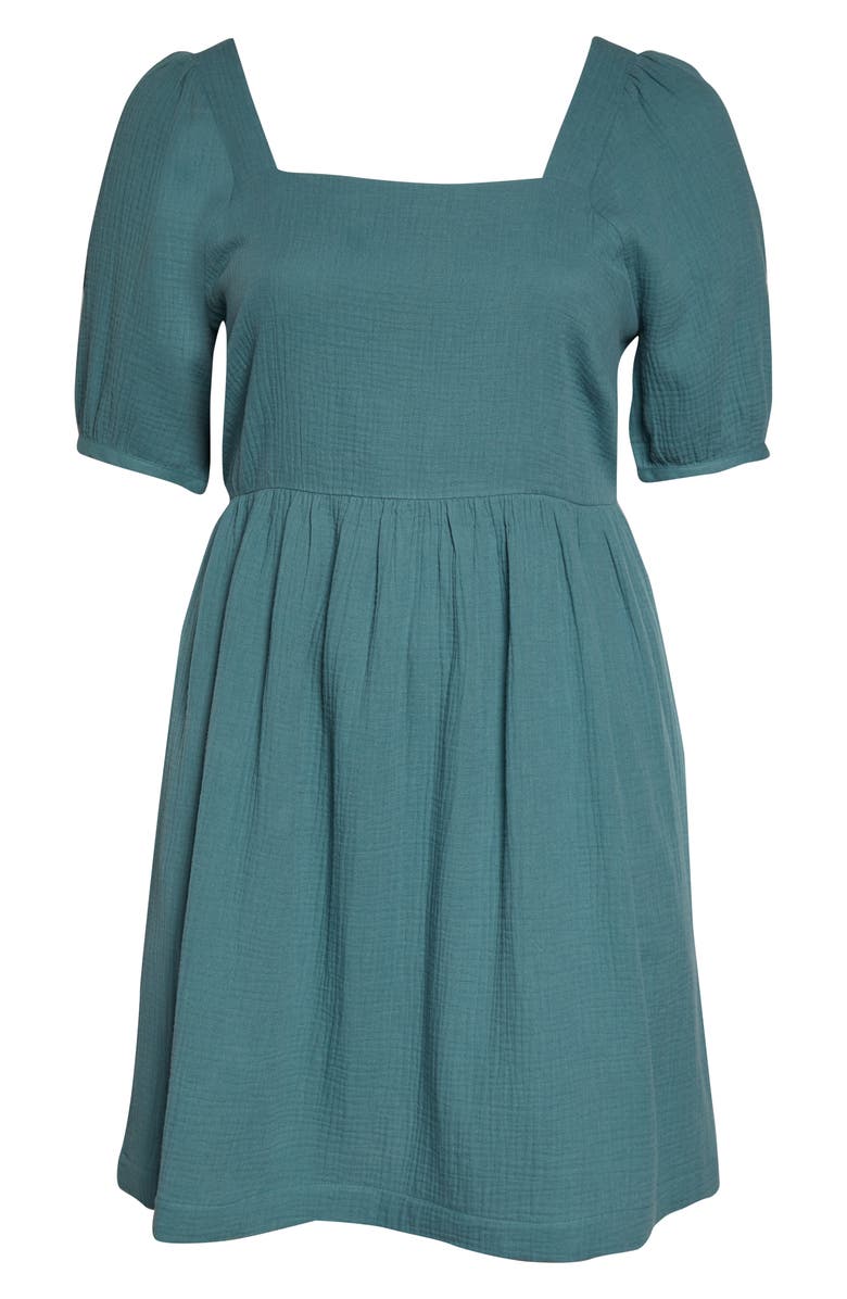 Madewell Lightspun Square Neck Puff Sleeve Dress, Alternate, color, 