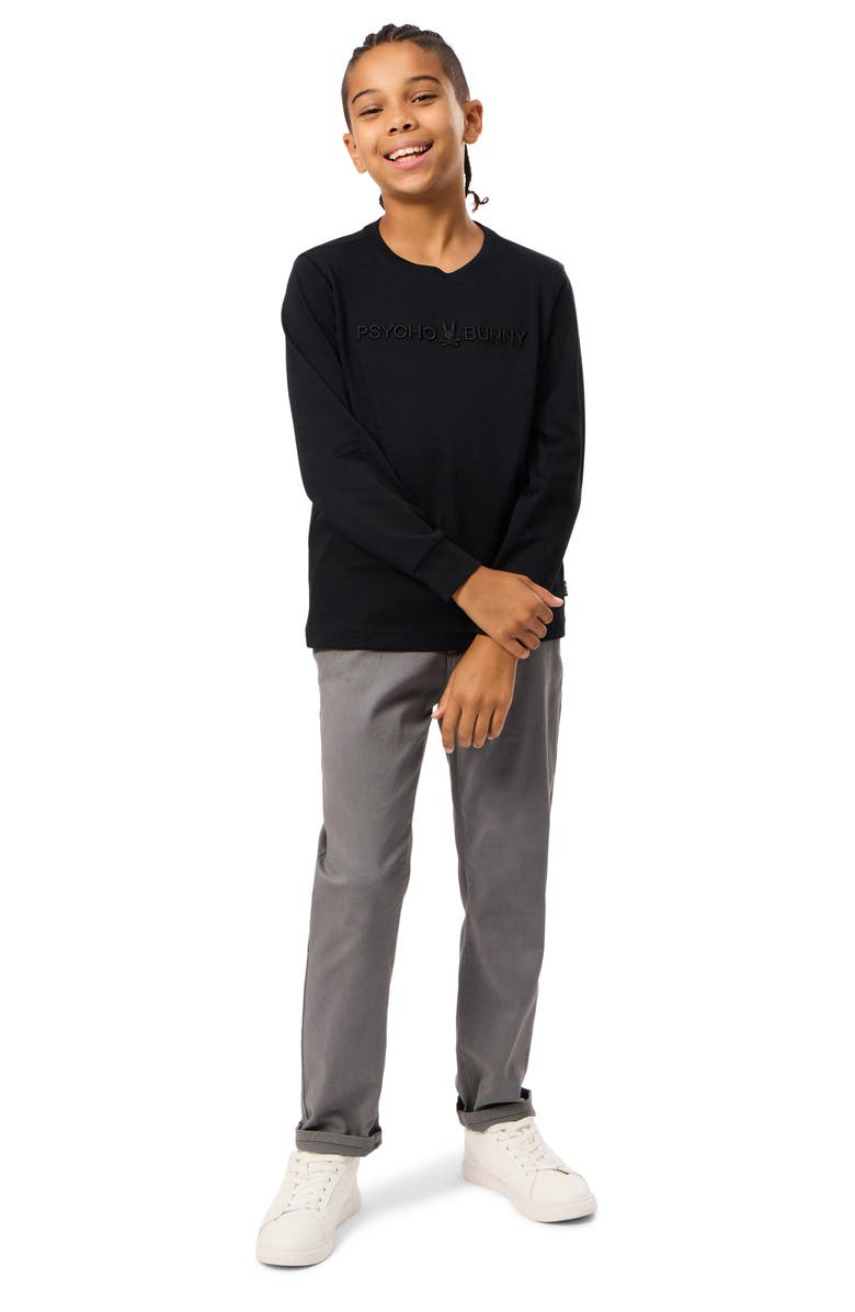 Psycho Bunny Kids' Lakewood Embroidered Long Sleeve Cotton T-Shirt, Alternate, color, Black
