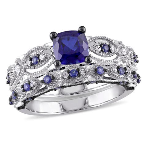 Lab-Created Sapphire & Diamond Bridal Ring Set