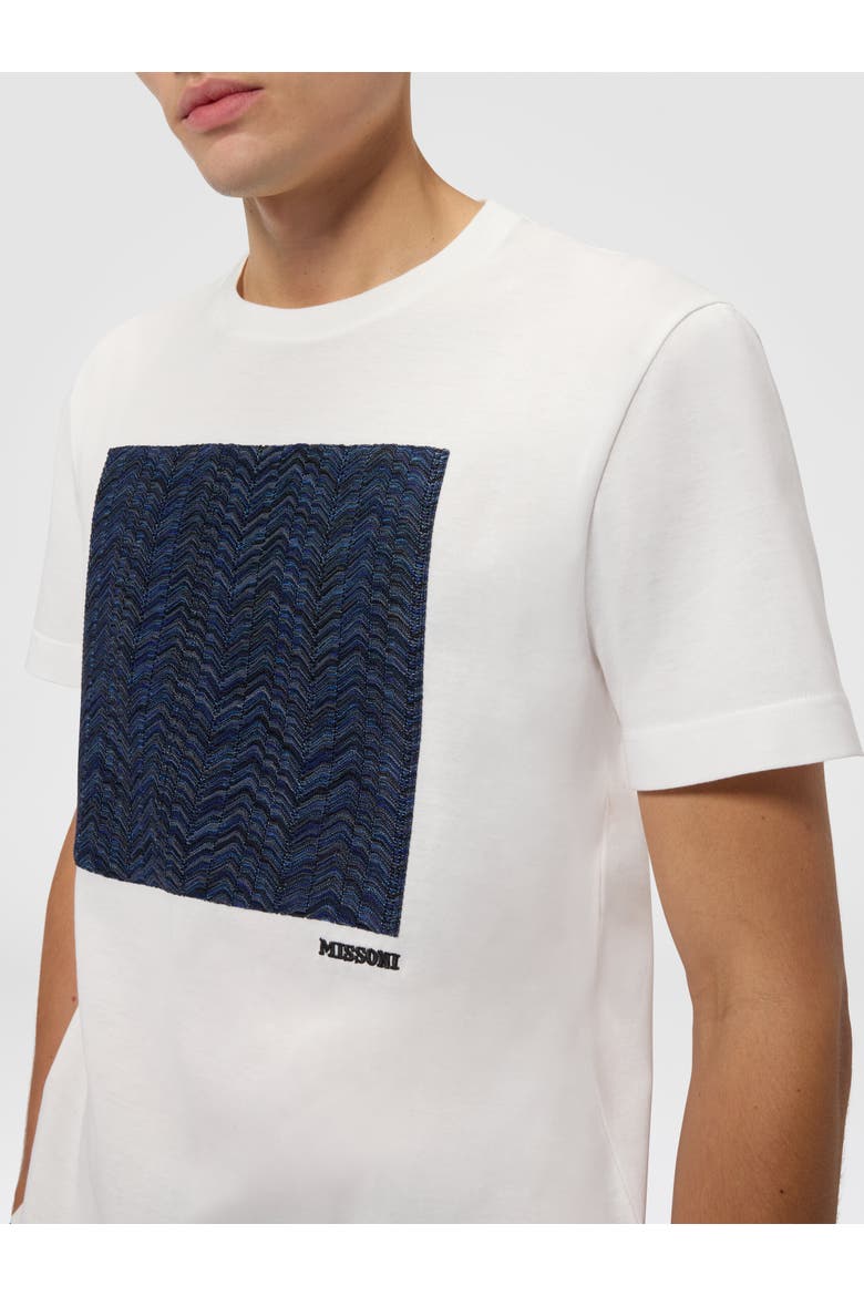 Cotton Jersey Crewneck T-shirt With Insert, Alternate, color, White & Blue