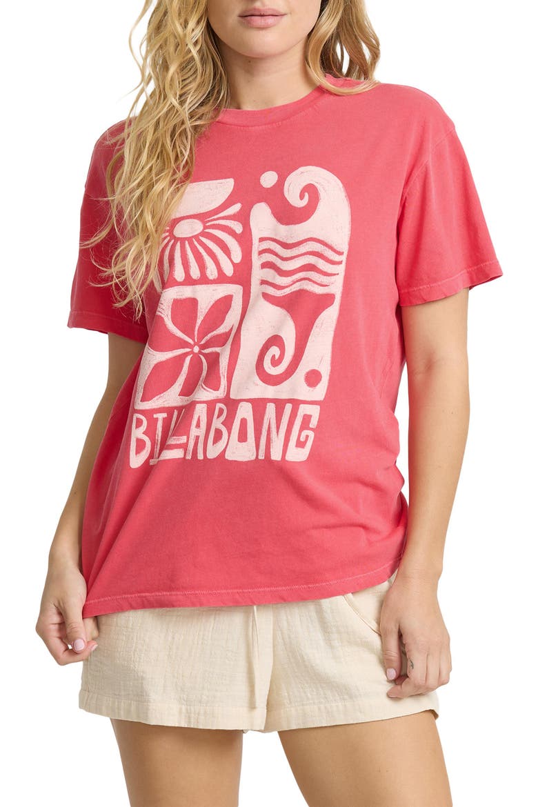 Waves and Flowers Cotton Graphic T-Shirt, Main, color, ROUGE RED