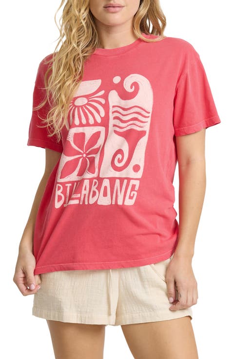 Waves and Flowers Cotton Graphic T-Shirt