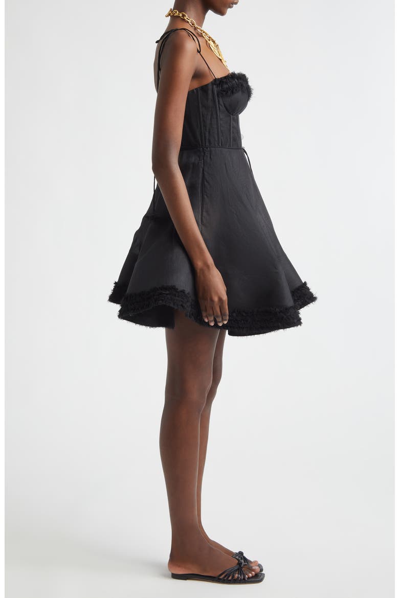 Kindred Spirit Luna Ruffle Linen & Silk Minidress, Alternate, color, BLACK