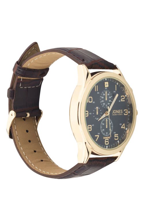 Jones New York Diamond Chronograph Croc Embossed Leather Strap Watch, 42mm In Brown
