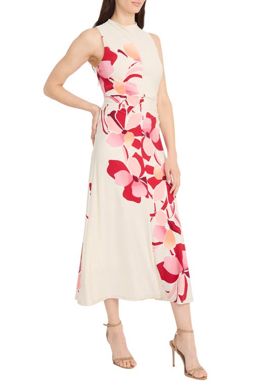Maggy London Mock Neck Midi Dress In Cream/rose