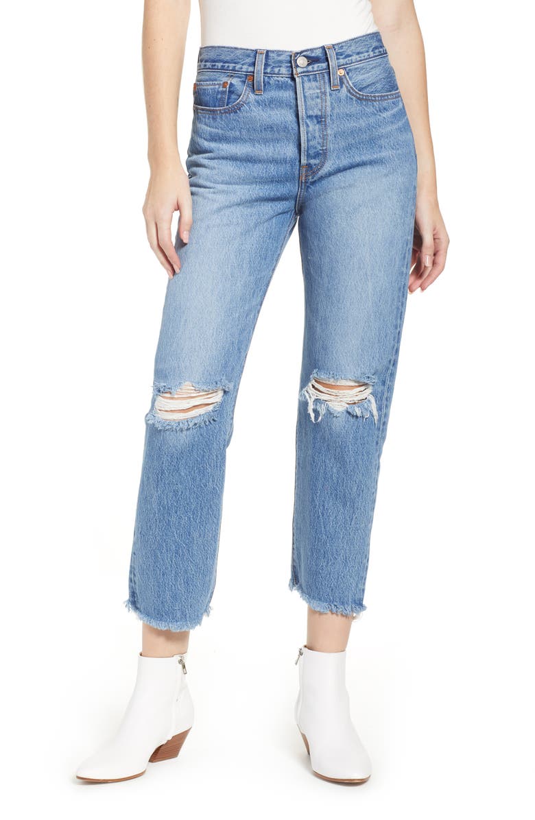 Levi's<sup>®</sup> Wedgie High Waist Ripped Crop Straight Leg Jeans, Main, color,