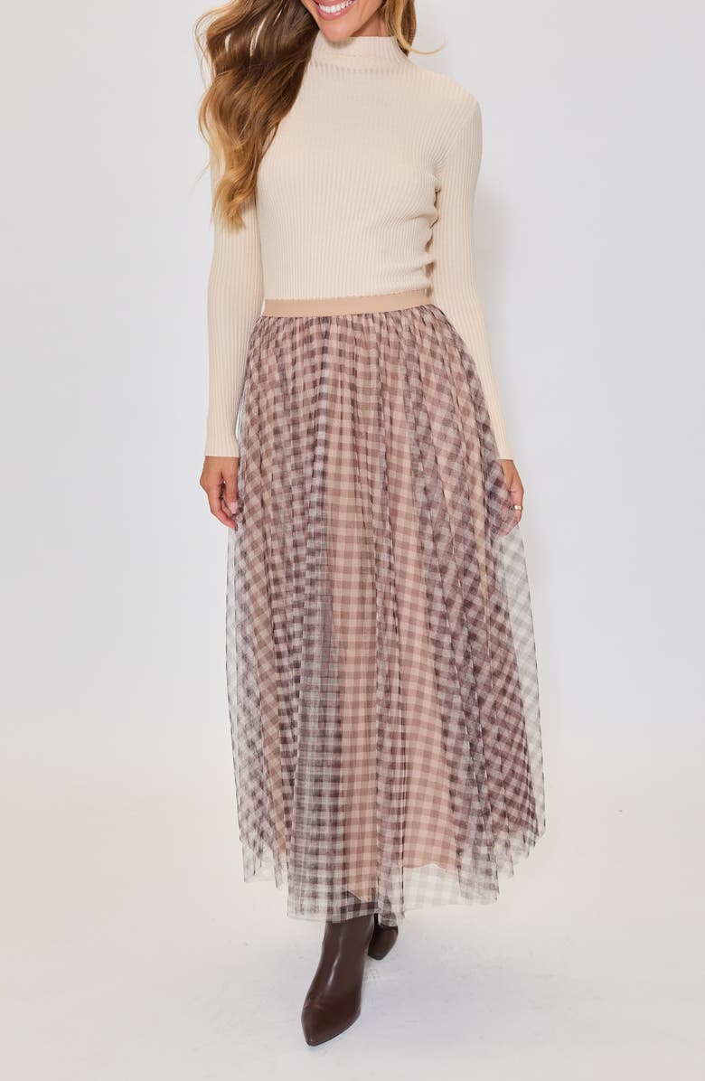 VICI Collection Maple Hill Gingham Maxi Skirt, Alternate, color, Taupe