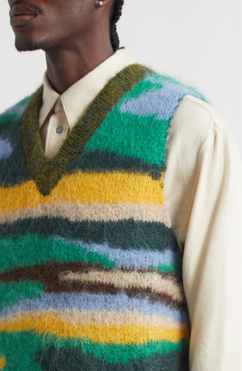 The Elder Statesman Topo Jacquard Suri Alpaca Blend Sweater Vest, Alternate, color, Green Multi
