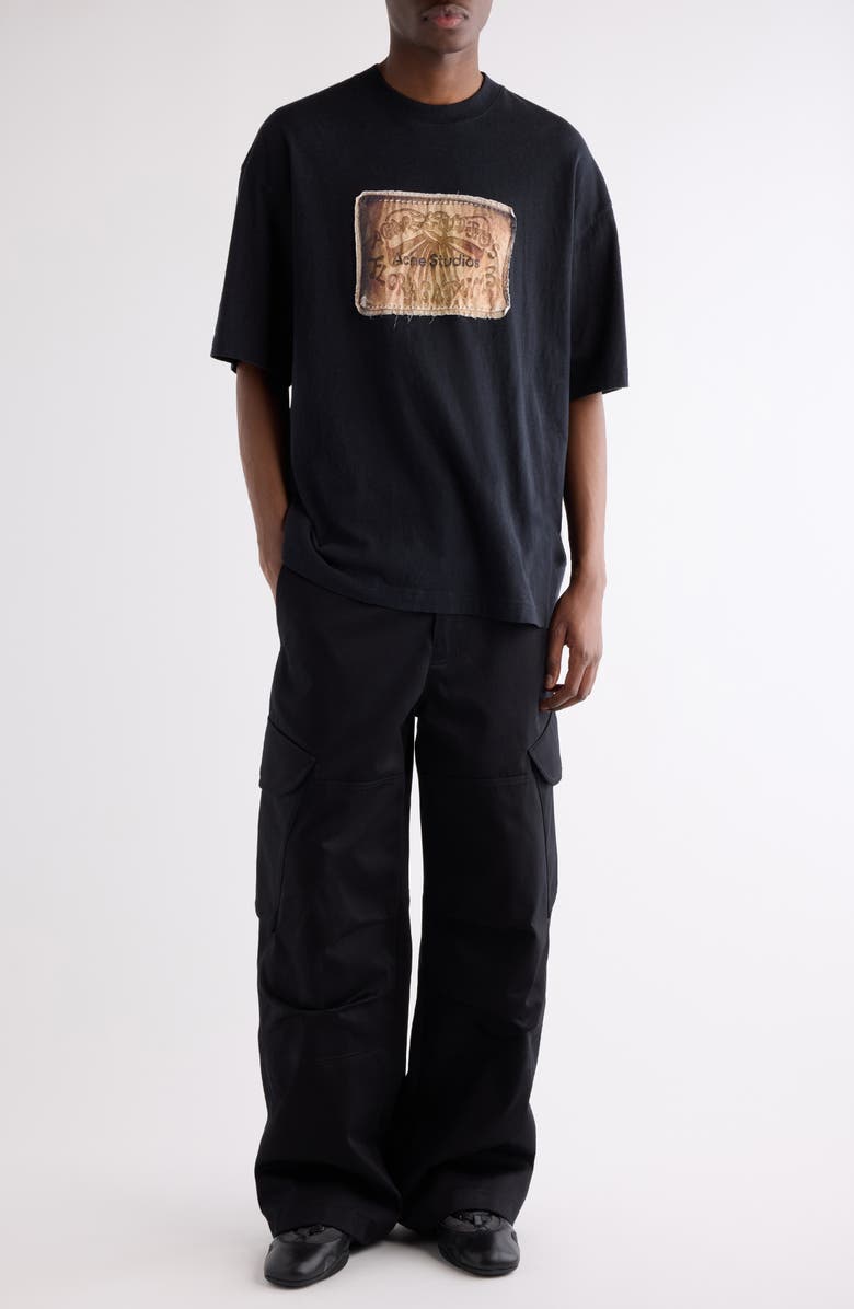 Acne Studios Exford U Bow Label Logo Patch T-Shirt, Alternate, color, Faded Black