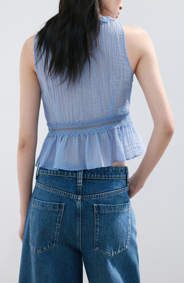MANGO Elena Lace Peplum Top, Alternate, color, Sky Blue