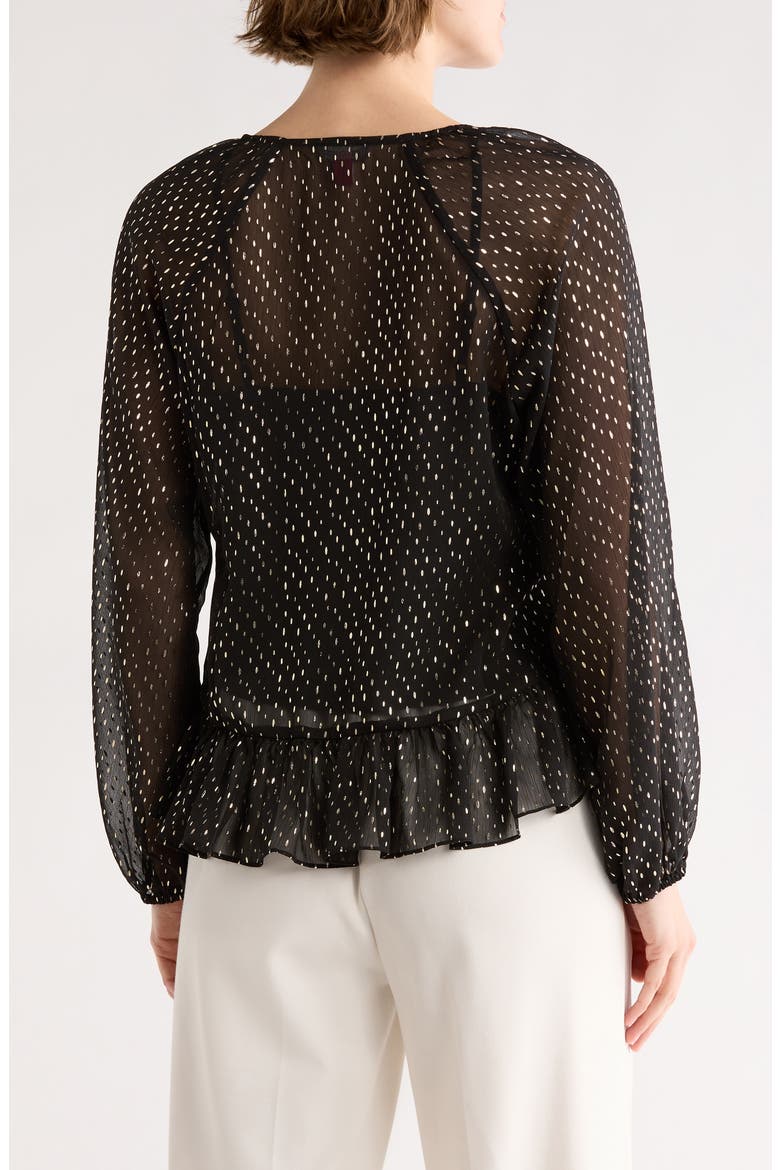 Metallic Print Ruffle Sleeve Chiffon Top, Alternate, color, RICH BLACK