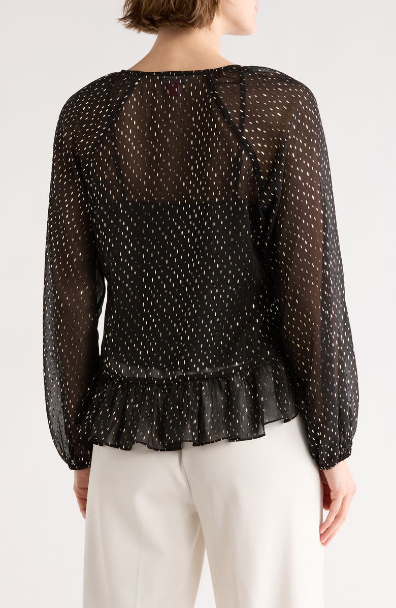 Vince Camuto Metallic Print Ruffle Sleeve Chiffon Top, Alternate, color, Rich Black