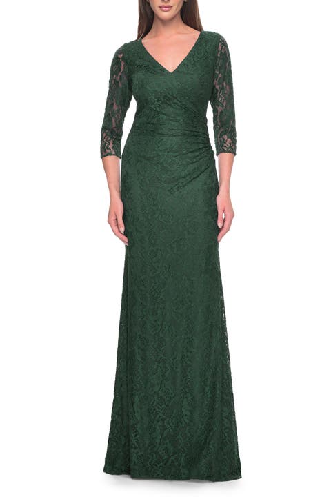 Stretch Lace Evening Dress with Ruching