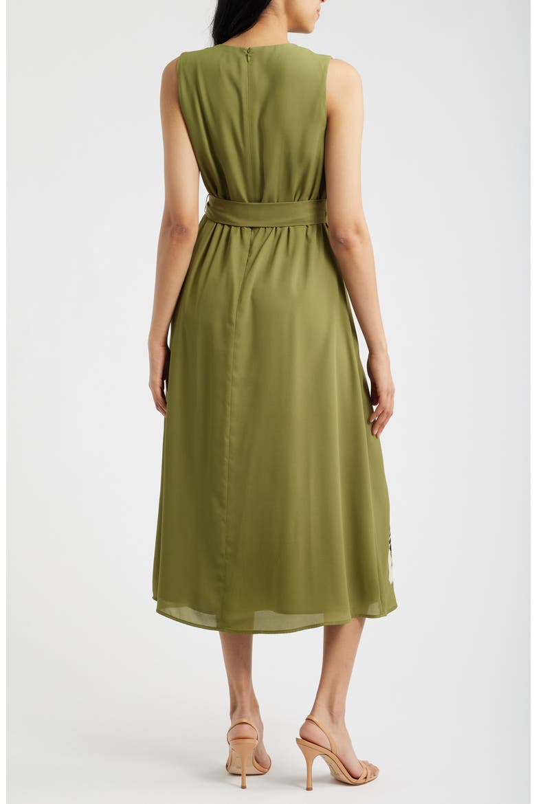 Print Sleeveless Faux Wrap Midi Dress, Alternate, color, BAY LEAF MULTI