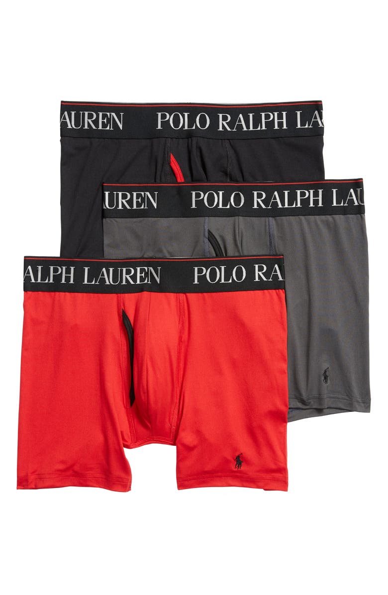Polo Ralph Lauren 4D 3-Pack Boxer Briefs, Main, color, Charcoal/ Red/ Black