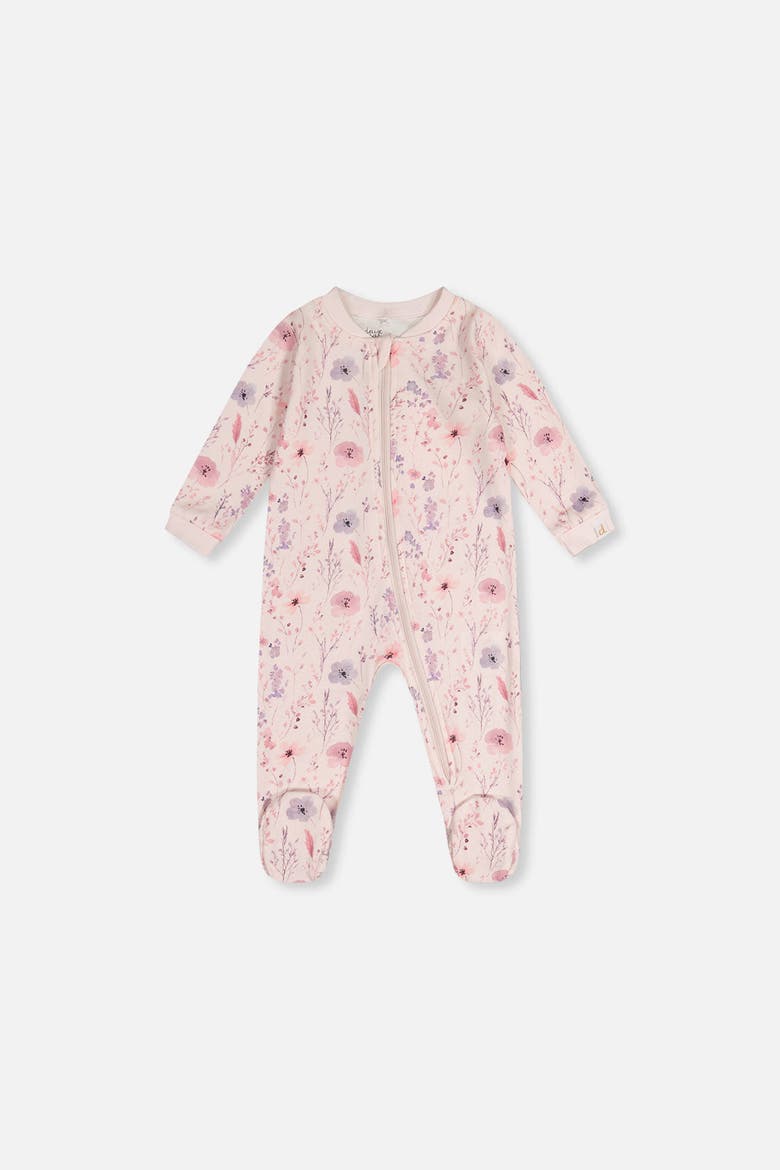 Organic Cotton Floral Front Zipper Footed One Piece Pajama, Main, color, Pink Printed Flowers