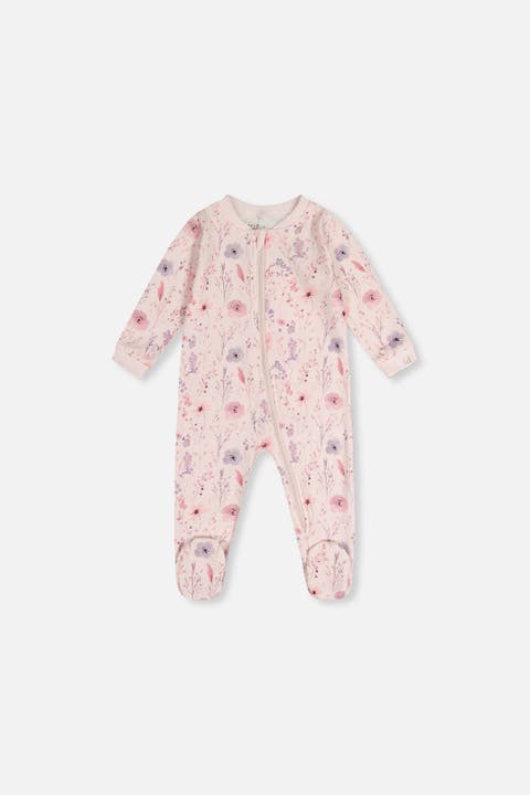 Organic Cotton Floral Front Zipper Footed One Piece Pajama