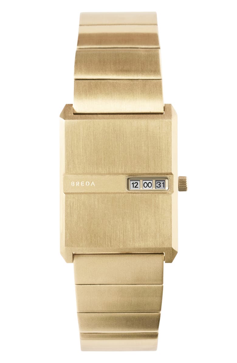 BREDA Pulse Digital 18K Gold Plate Stainless Steel Bracelet Watch, 26mm x 7mm, Main, color, 